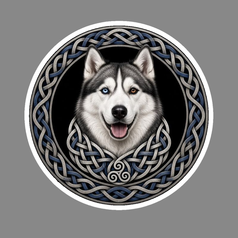 Husky Portrait Celtic knotwork design by The Freckled Monkey